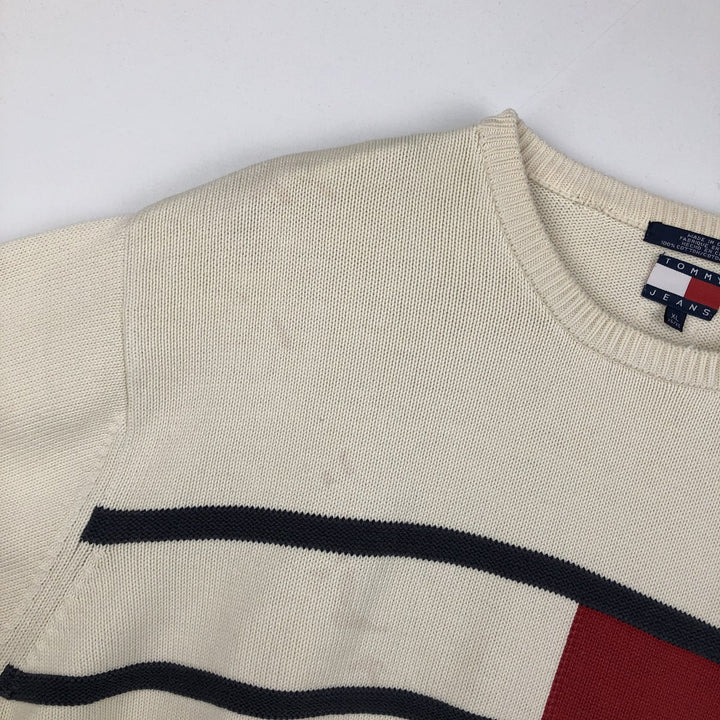Vintage 90'S Tommy Hilfiger Jeans cotton knit sweater, men's size XL cotton white type Vintage Second Hand