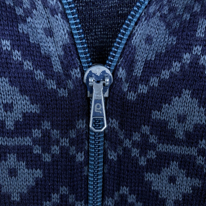 All-over print driver's knit sweater, men's size L (approx.) acrylic navy blue type Vintage Second Hand