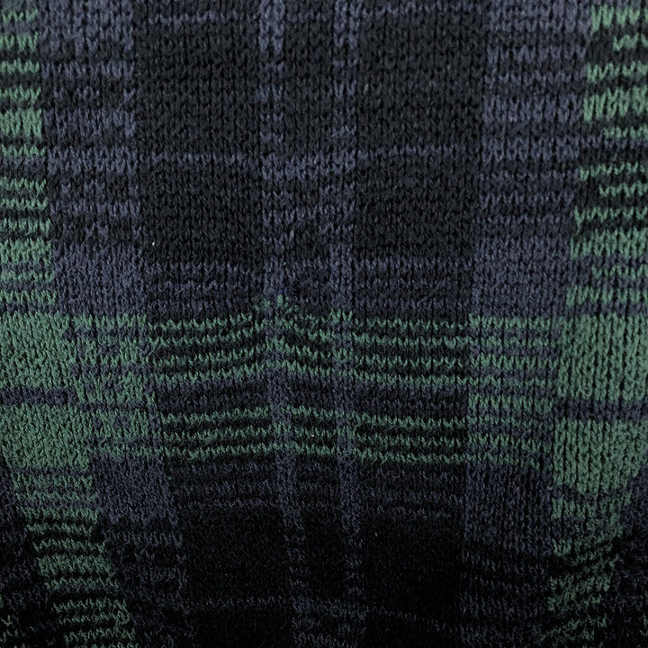 FENZIA Black Watch Check Cotton Knit Sweater, Made in USA, Men's Size XL (approx.) cotton green type Vintage Second Hand