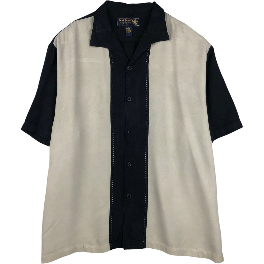 90s-00'S Nat Nast Two-Tone Short-Sleeve Open-Collar Silk Shirt, Men's XL (approx.), Vintage silk black type Vintage Second Hand