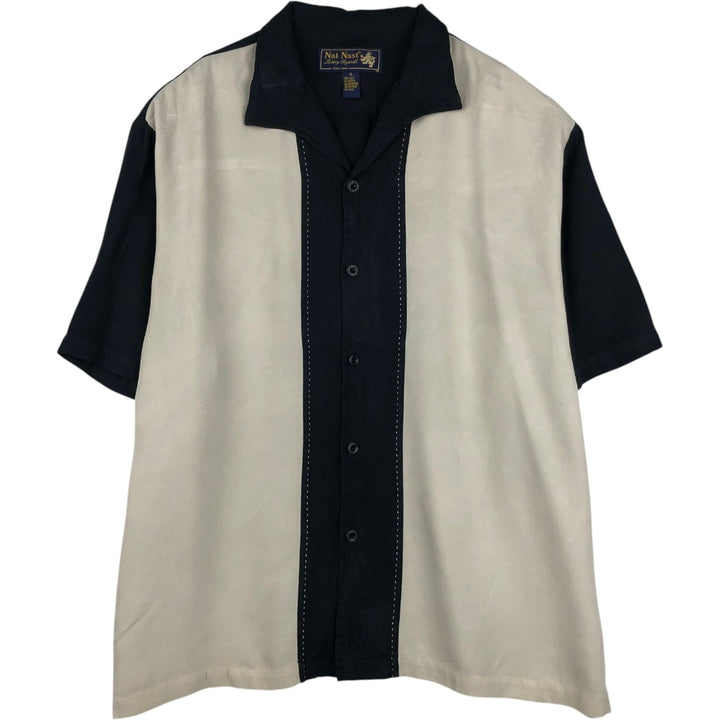 90s-00'S Nat Nast Two-Tone Short-Sleeve Open-Collar Silk Shirt, Men's XL (approx.), Vintage silk black type Vintage Second Hand
