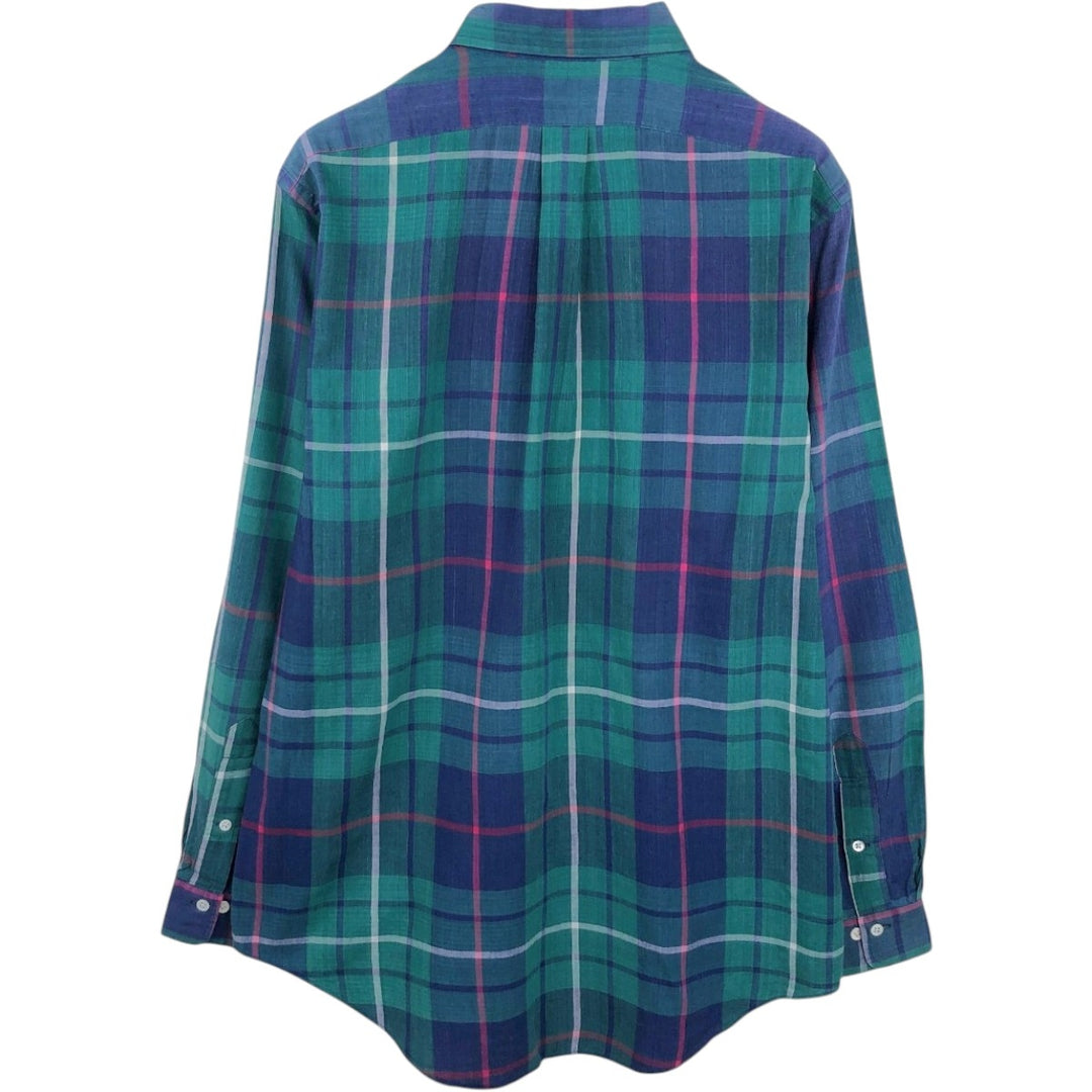 Ralph Lauren Madras Check Long Sleeve Button-Down Check Shirt, Men's Size L cotton green type Vintage Second Hand