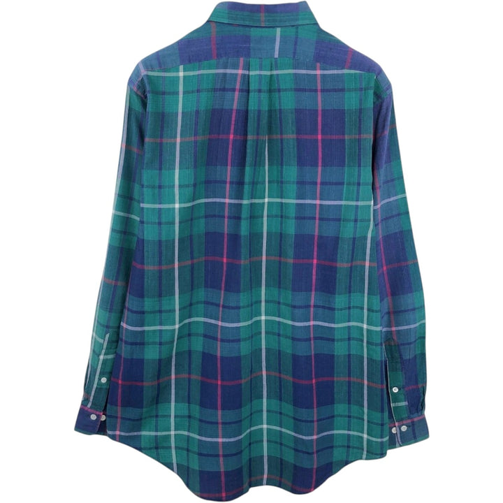 Ralph Lauren Madras Check Long Sleeve Button-Down Check Shirt, Men's Size L cotton green type Vintage Second Hand