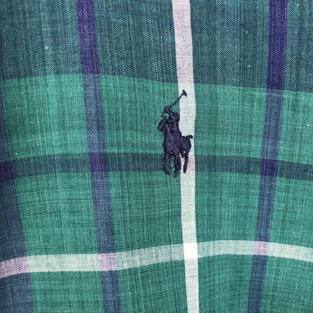 Ralph Lauren Madras Check Long Sleeve Button-Down Check Shirt, Men's Size L cotton green type Vintage Second Hand