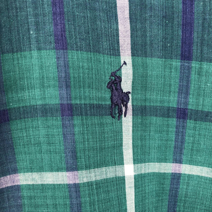 Ralph Lauren Madras Check Long Sleeve Button-Down Check Shirt, Men's Size L cotton green type Vintage Second Hand