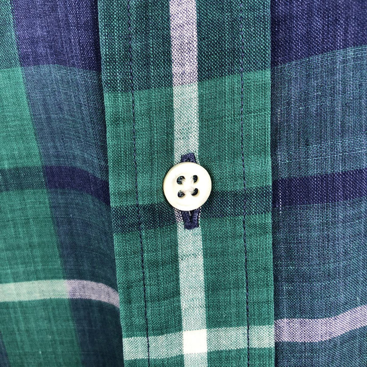 Ralph Lauren Madras Check Long Sleeve Button-Down Check Shirt, Men's Size L cotton green type Vintage Second Hand