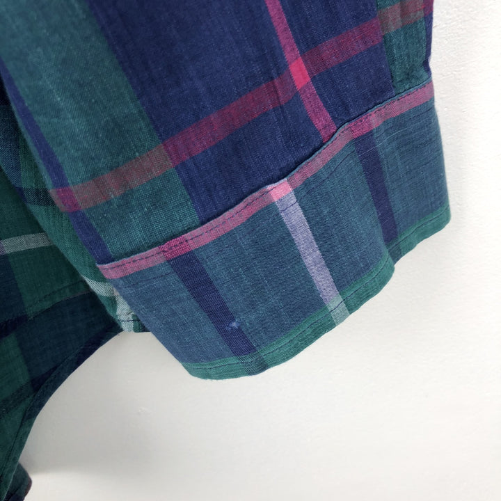 Ralph Lauren Madras Check Long Sleeve Button-Down Check Shirt, Men's Size L cotton green type Vintage Second Hand
