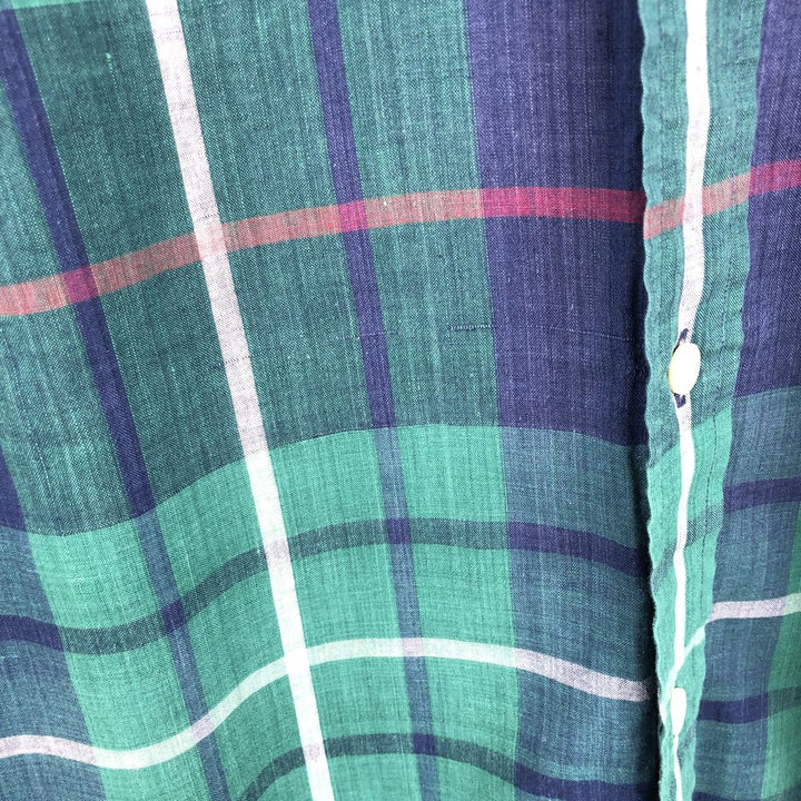 Ralph Lauren Madras Check Long Sleeve Button-Down Check Shirt, Men's Size L cotton green type Vintage Second Hand