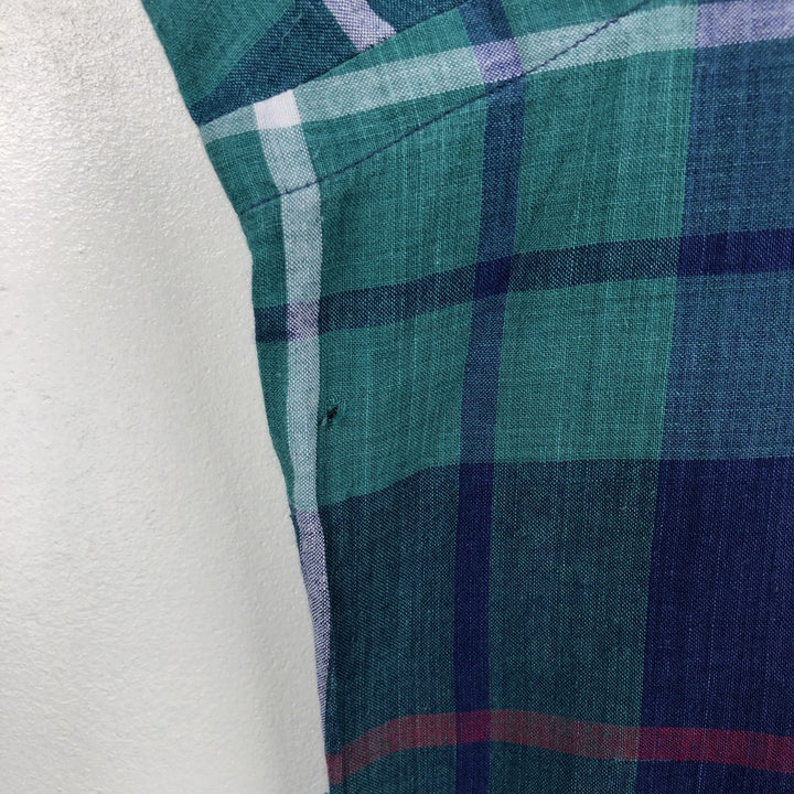 Ralph Lauren Madras Check Long Sleeve Button-Down Check Shirt, Men's Size L cotton green type Vintage Second Hand
