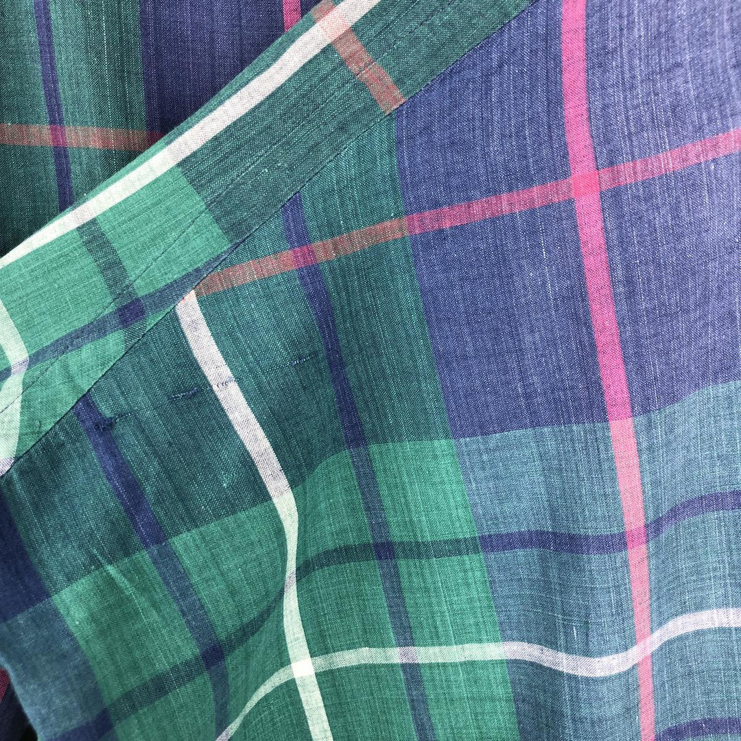 Ralph Lauren Madras Check Long Sleeve Button-Down Check Shirt, Men's Size L cotton green type Vintage Second Hand