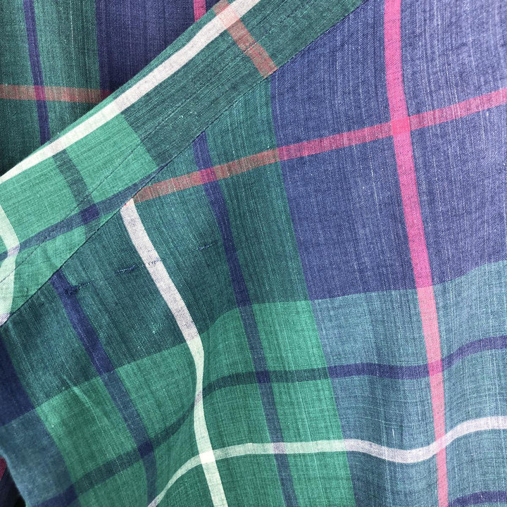 Ralph Lauren Madras Check Long Sleeve Button-Down Check Shirt, Men's Size L cotton green type Vintage Second Hand