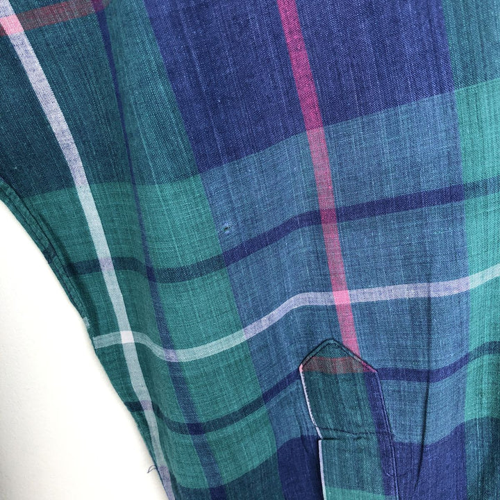 Ralph Lauren Madras Check Long Sleeve Button-Down Check Shirt, Men's Size L cotton green type Vintage Second Hand