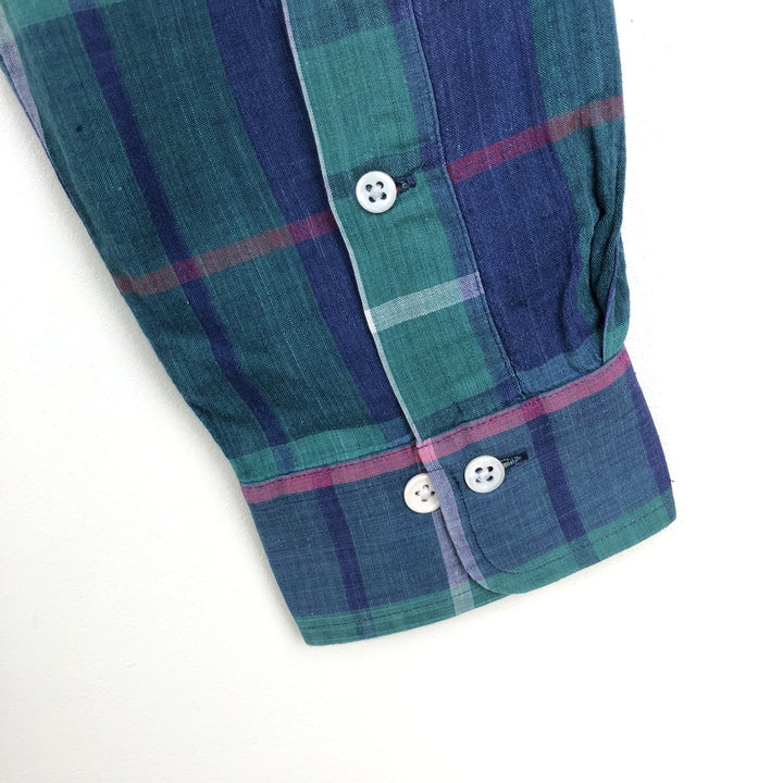 Ralph Lauren Madras Check Long Sleeve Button-Down Check Shirt, Men's Size L cotton green type Vintage Second Hand