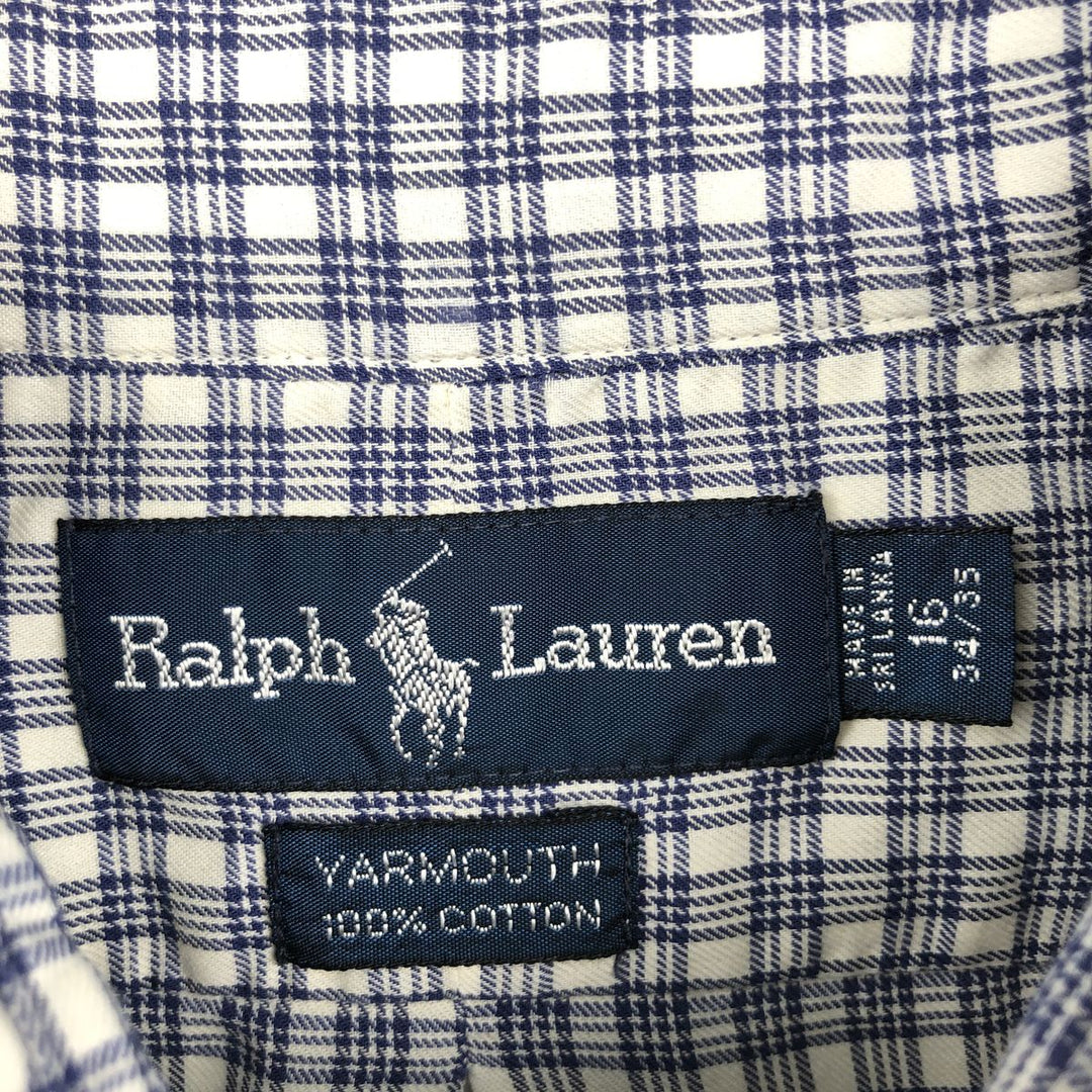 Ralph Lauren YARMOUTH Long Sleeve Button-Down Check Shirt, Men's Size L cotton white type Vintage Second Hand