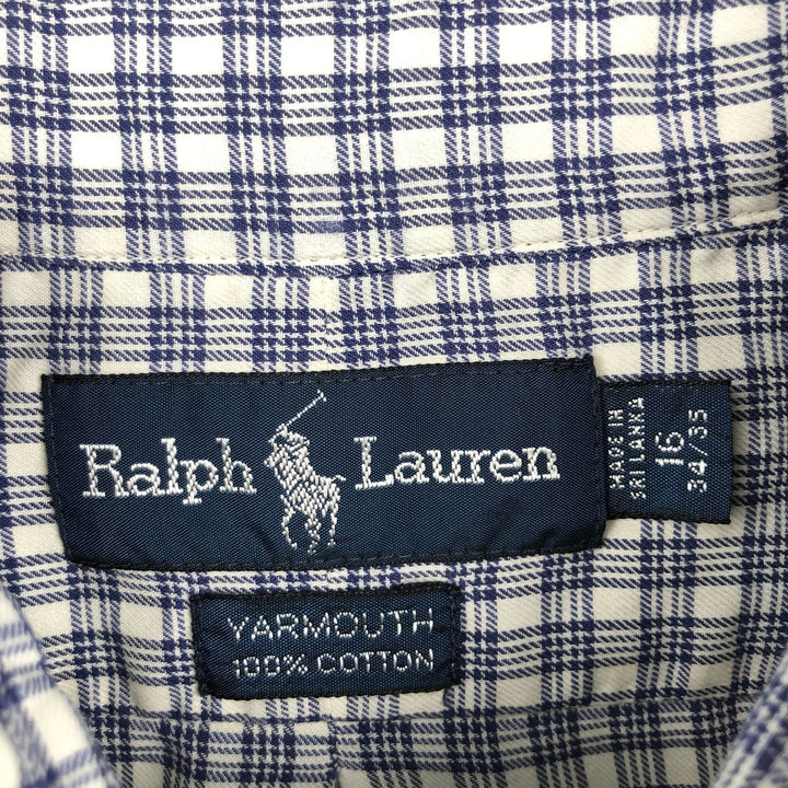 Ralph Lauren YARMOUTH Long Sleeve Button-Down Check Shirt, Men's Size L cotton white type Vintage Second Hand