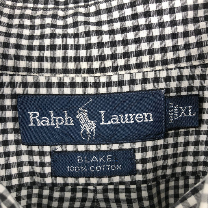 Ralph Lauren BLAKE Gingham Check Long Sleeve Button-Down Check Shirt Men's XL cotton black type Vintage Second Hand