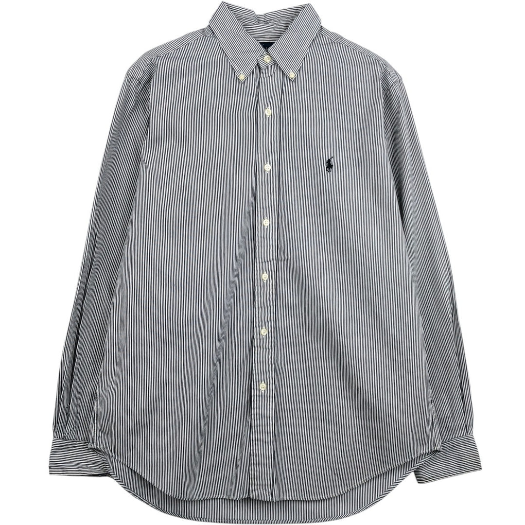 Ralph Lauren CLASSIC FIT Stripe Pattern Long-Sleeve Button-Down Stripe Shirt, Men's Size XL (approx.) unclear navy blue type Vintage Second Hand