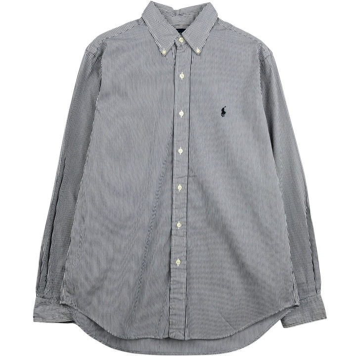 Ralph Lauren CLASSIC FIT Stripe Pattern Long-Sleeve Button-Down Stripe Shirt, Men's Size XL (approx.) unclear navy blue type Vintage Second Hand