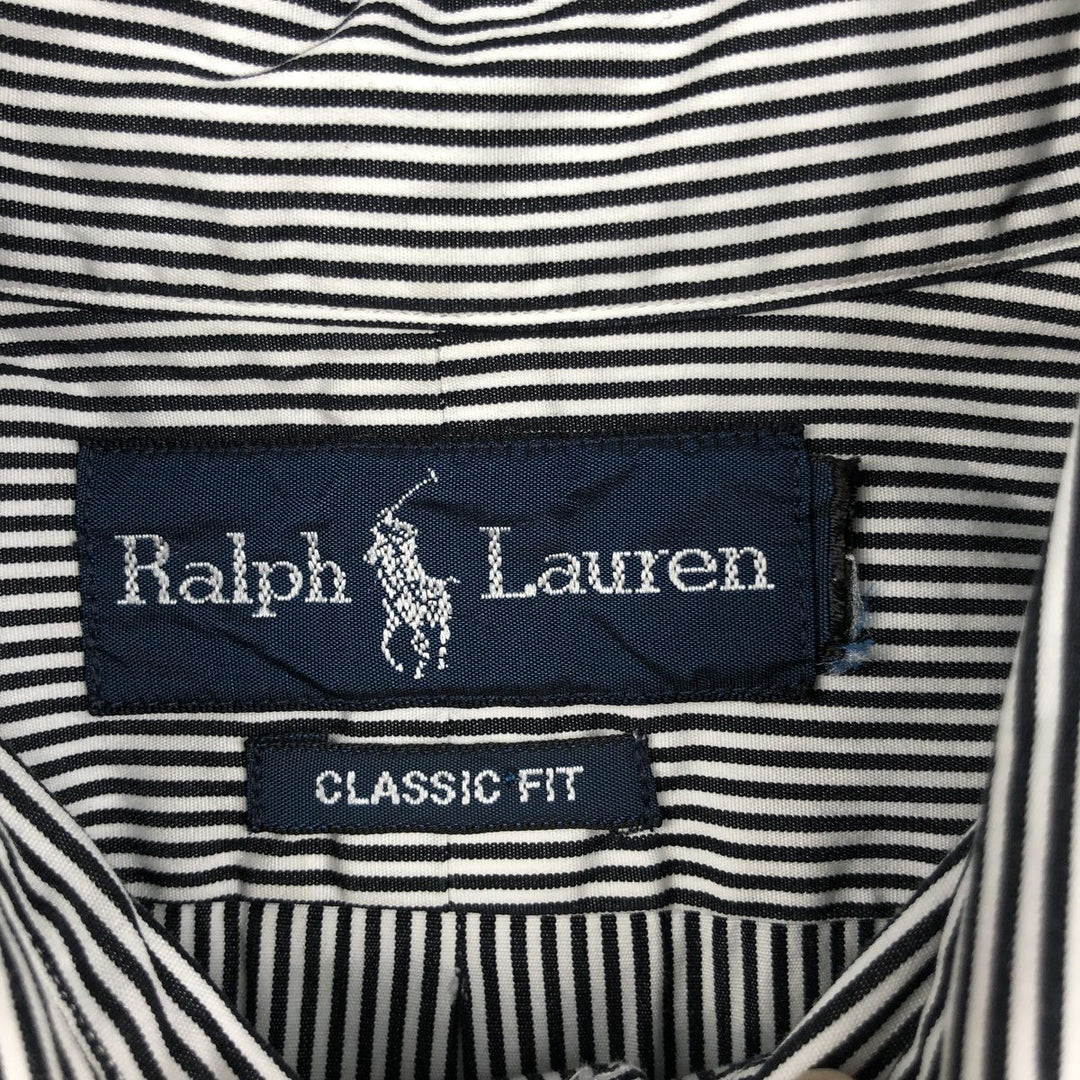 Ralph Lauren CLASSIC FIT Stripe Pattern Long-Sleeve Button-Down Stripe Shirt, Men's Size XL (approx.) unclear navy blue type Vintage Second Hand