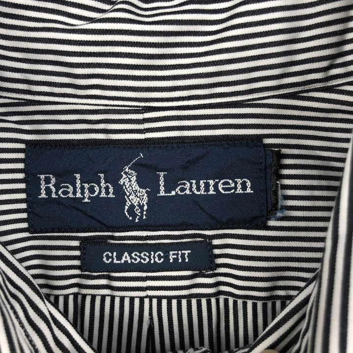 Ralph Lauren CLASSIC FIT Stripe Pattern Long-Sleeve Button-Down Stripe Shirt, Men's Size XL (approx.) unclear navy blue type Vintage Second Hand