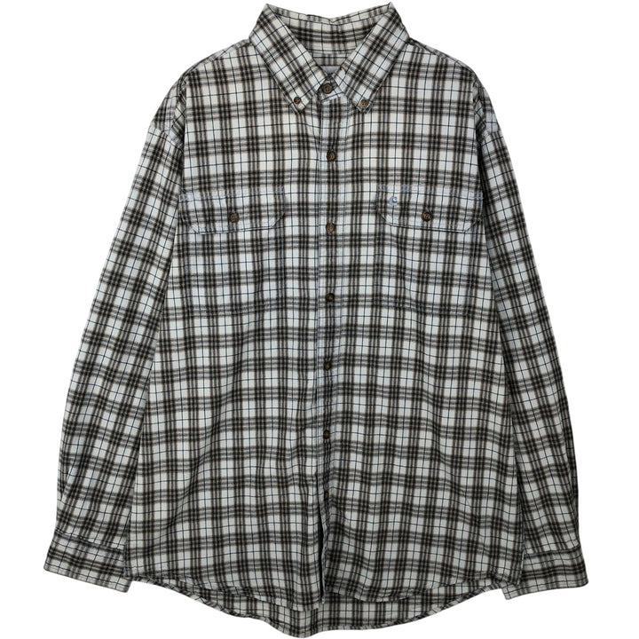 Carhartt Check Pattern Long Sleeve Button-Down Work Shirt, Men's Size L cotton orange type Vintage Second Hand