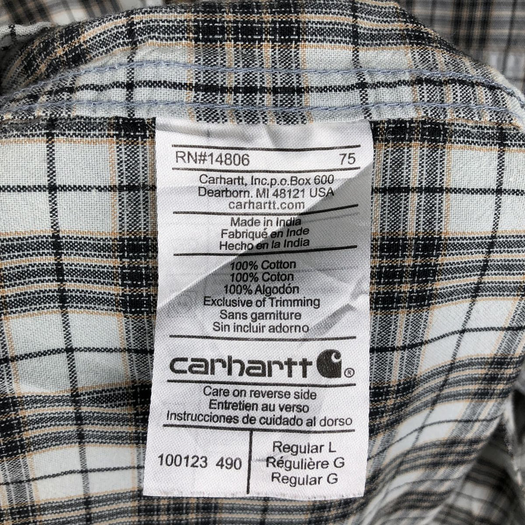 Carhartt Check Pattern Long Sleeve Button-Down Work Shirt, Men's Size L cotton orange type Vintage Second Hand