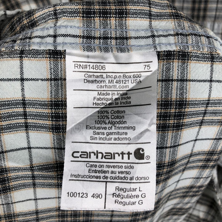 Carhartt Check Pattern Long Sleeve Button-Down Work Shirt, Men's Size L cotton orange type Vintage Second Hand