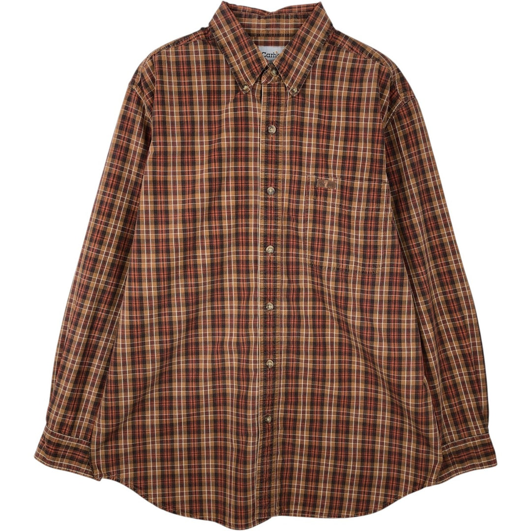 Carhartt Check Pattern Long Sleeve Button-Down Work Shirt, Men's Size L cotton orange type Vintage Second Hand