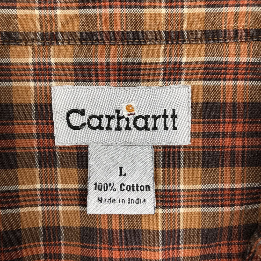 Carhartt Check Pattern Long Sleeve Button-Down Work Shirt, Men's Size L cotton orange type Vintage Second Hand