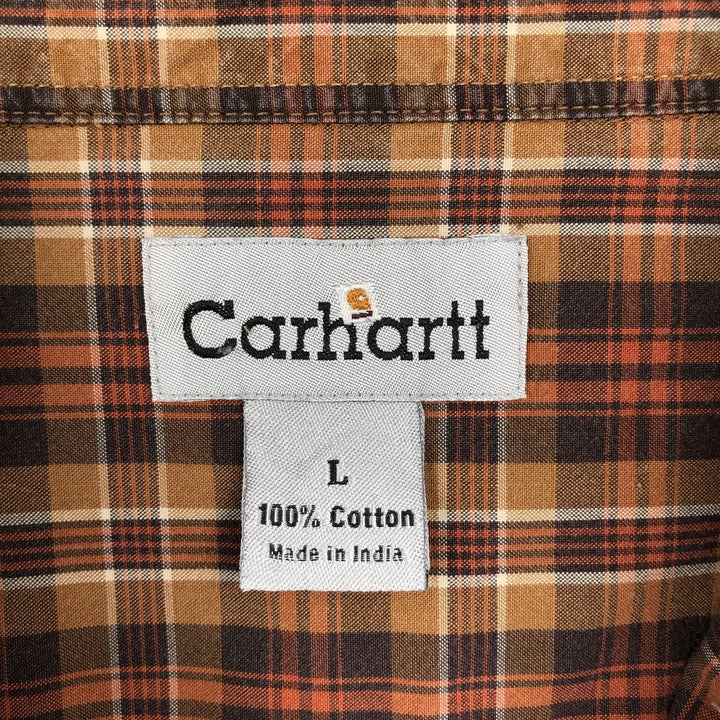 Carhartt Check Pattern Long Sleeve Button-Down Work Shirt, Men's Size L cotton orange type Vintage Second Hand