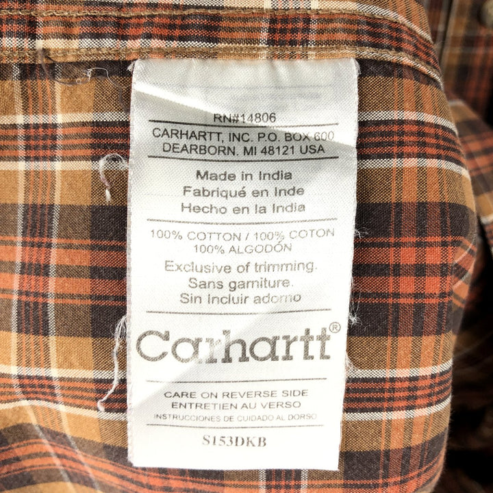 Carhartt Check Pattern Long Sleeve Button-Down Work Shirt, Men's Size L cotton orange type Vintage Second Hand