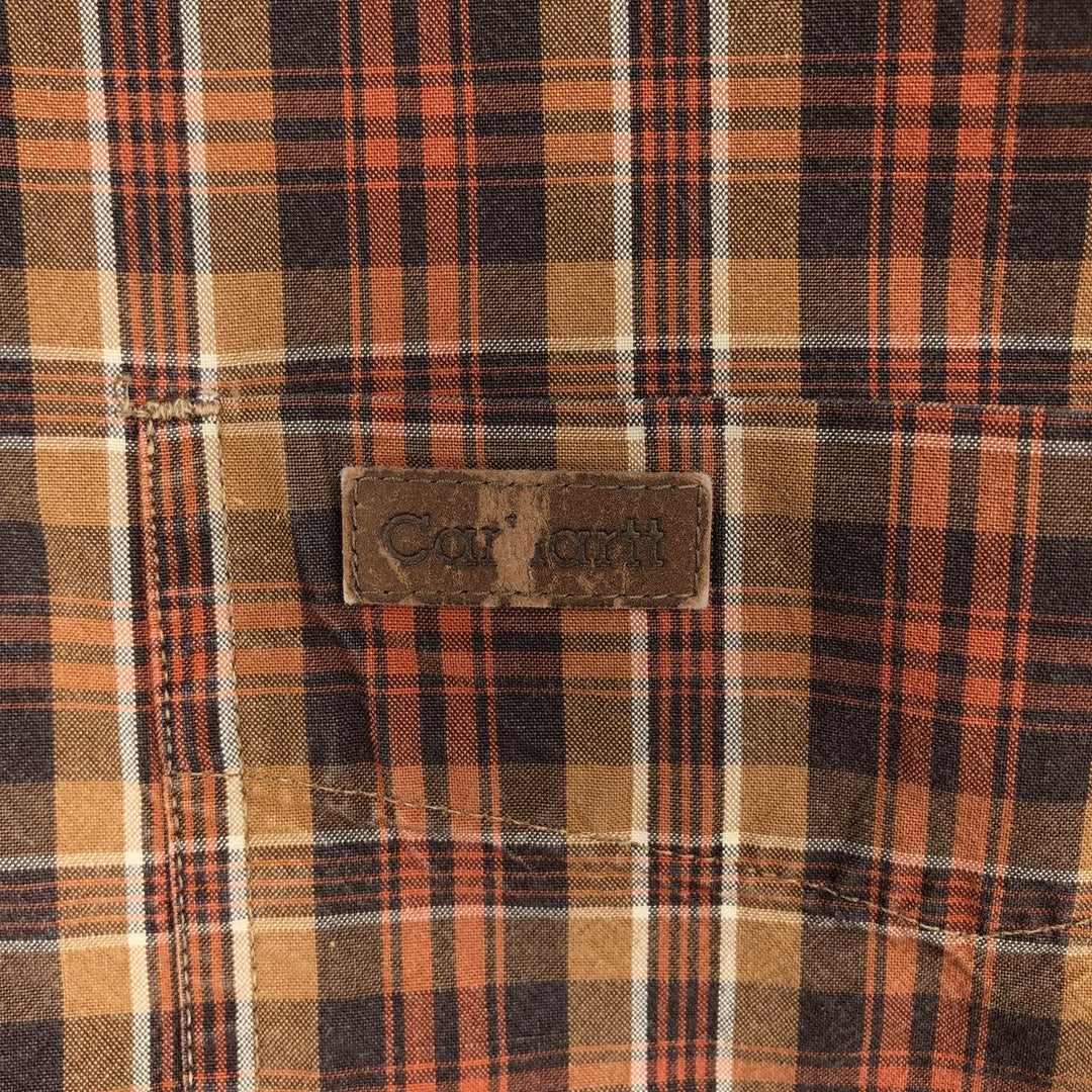 Carhartt Check Pattern Long Sleeve Button-Down Work Shirt, Men's Size L cotton orange type Vintage Second Hand