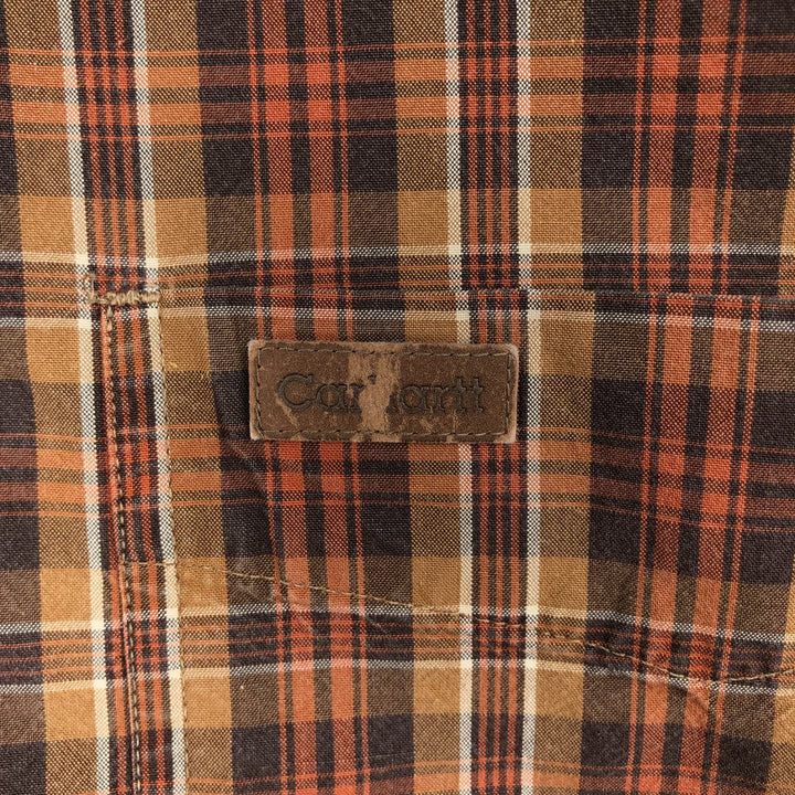 Carhartt Check Pattern Long Sleeve Button-Down Work Shirt, Men's Size L cotton orange type Vintage Second Hand