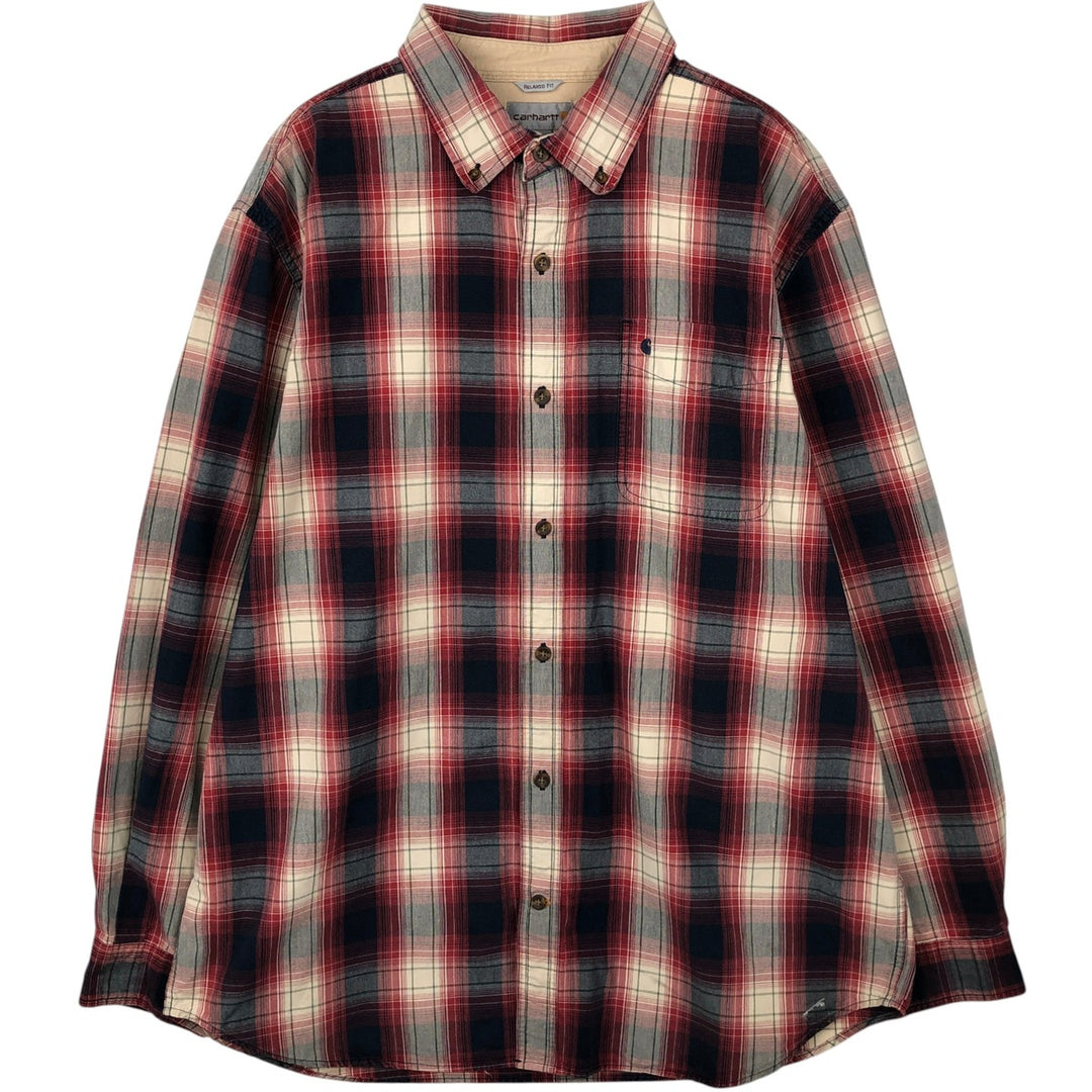 Carhartt Relaxed Fit Long Sleeve Button Down Work Shirt, Men's XL cotton red type Vintage Second Hand