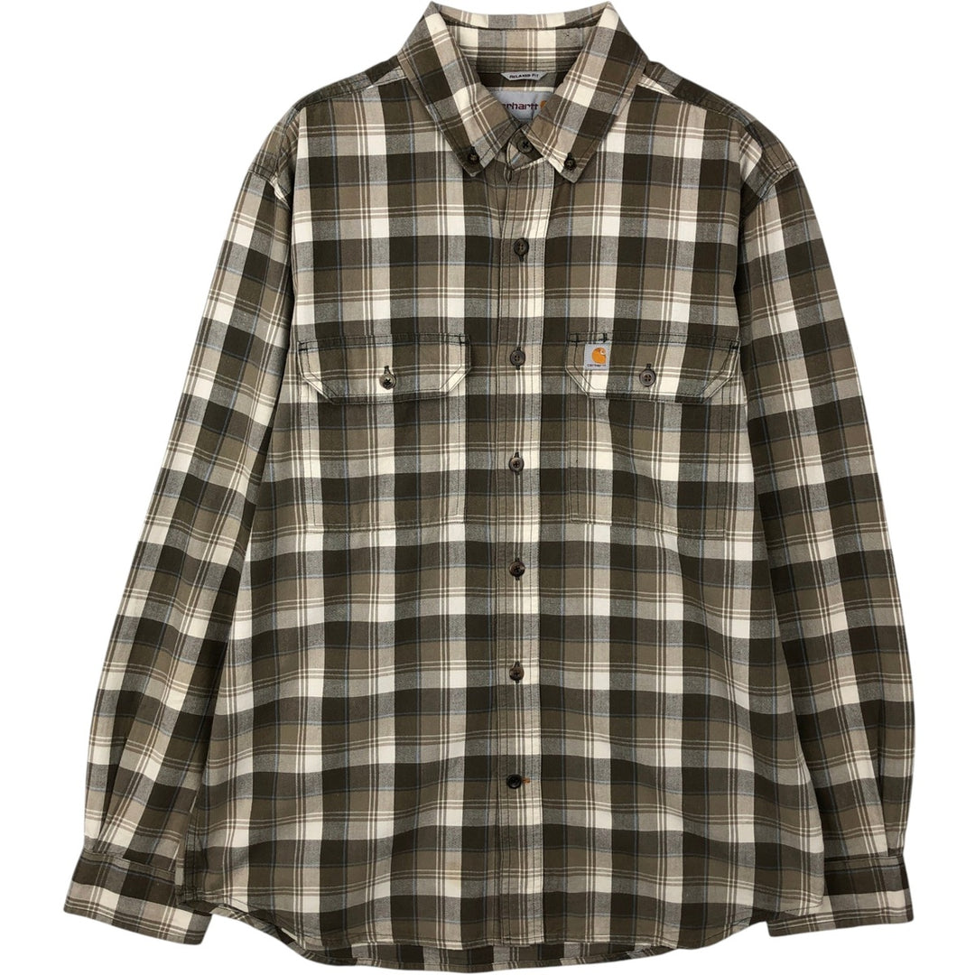 Carhartt Relaxed Fit Long Sleeve Button-Down Work Shirt, Men's Size Medium cotton Khaki type Vintage Second Hand