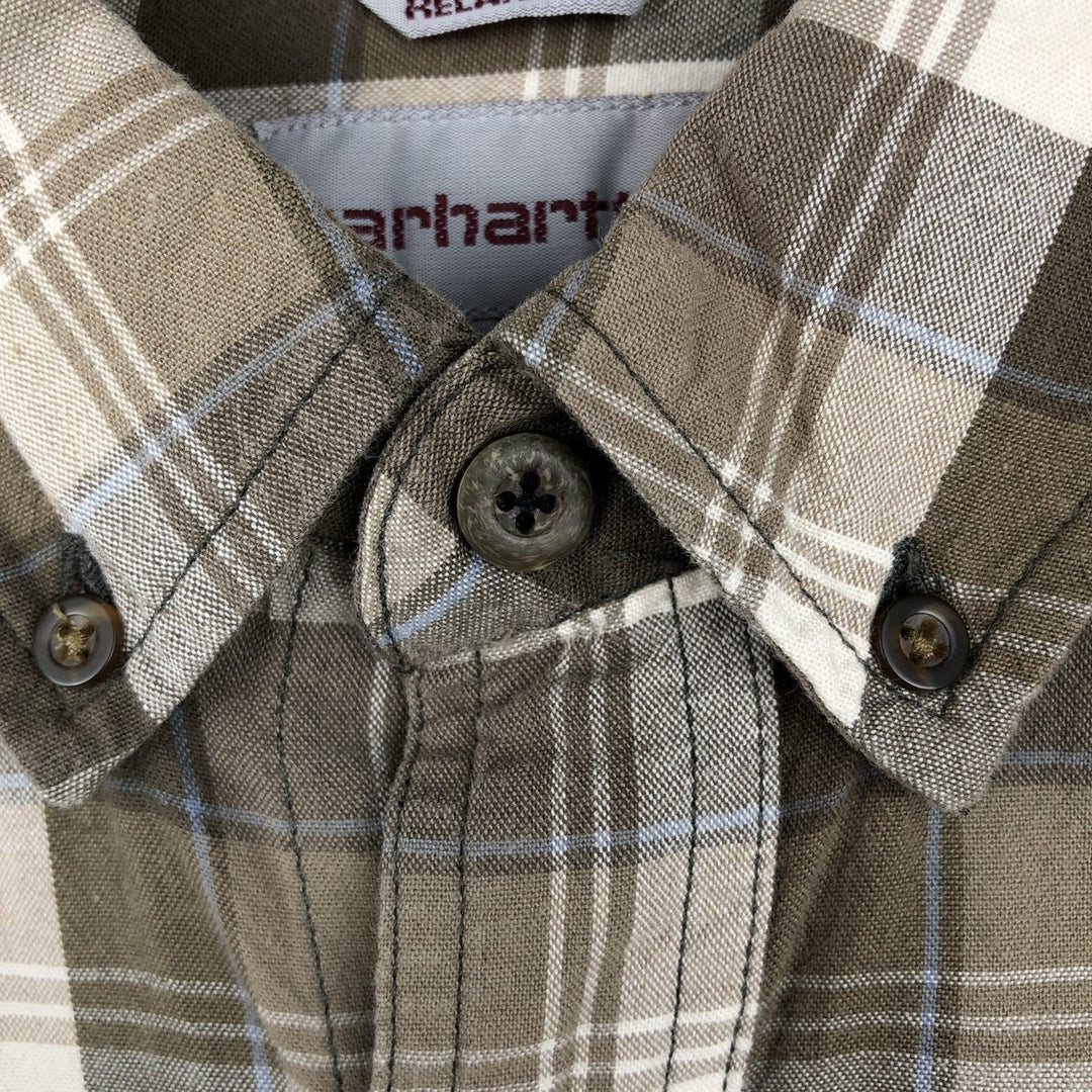 Carhartt Relaxed Fit Long Sleeve Button-Down Work Shirt, Men's Size Medium cotton Khaki type Vintage Second Hand