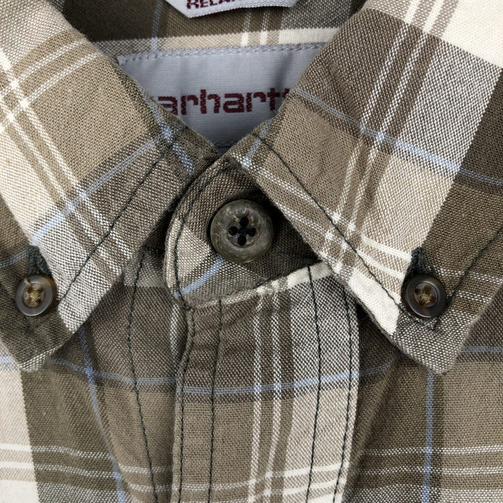 Carhartt Relaxed Fit Long Sleeve Button-Down Work Shirt, Men's Size Medium cotton Khaki type Vintage Second Hand