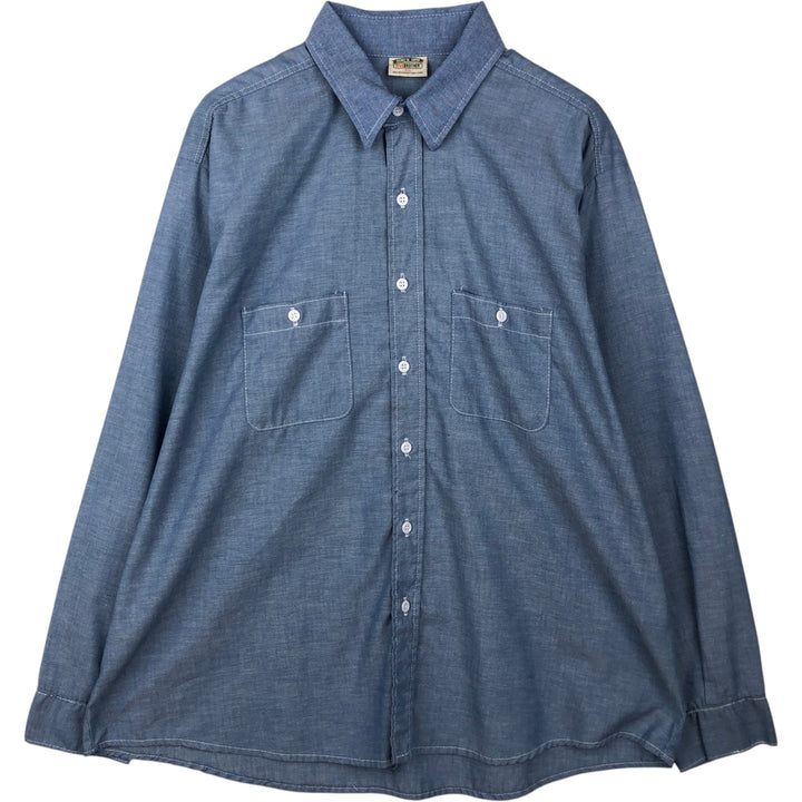 90'S Five Brother Long-Sleeve Work Shirt, Men's XXL Equivalent, Vintage unclear blue type Vintage Second Hand