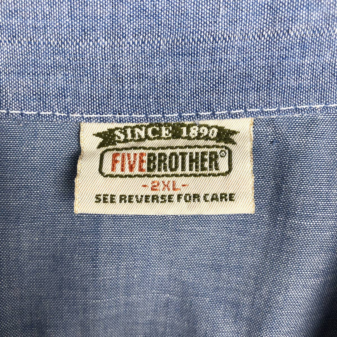 90'S Five Brother Long-Sleeve Work Shirt, Men's XXL Equivalent, Vintage unclear blue type Vintage Second Hand