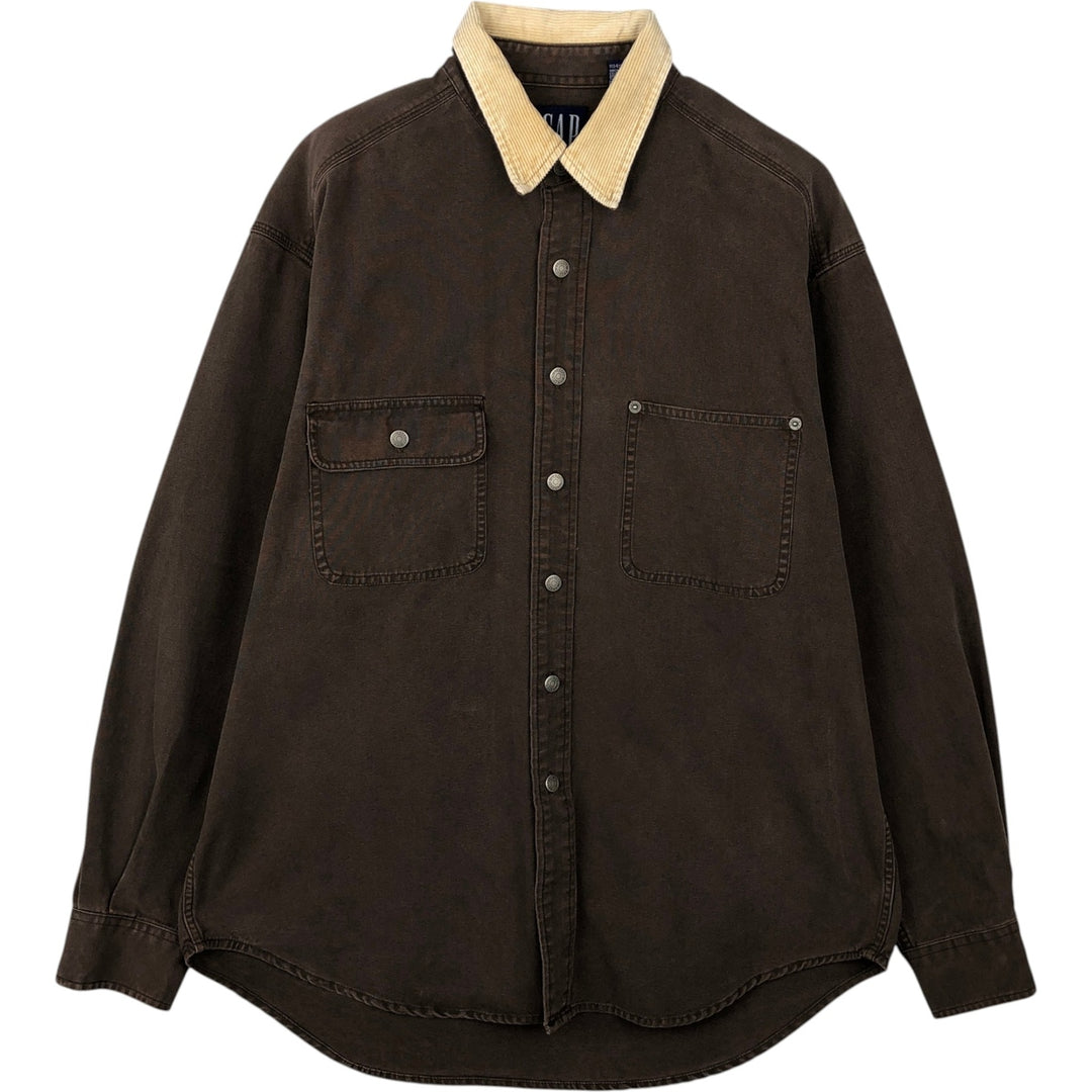 90'S GAP (Old GAP) Long-Sleeve Work Shirt, Men's Size L (approx.) cotton brown type Vintage Second Hand