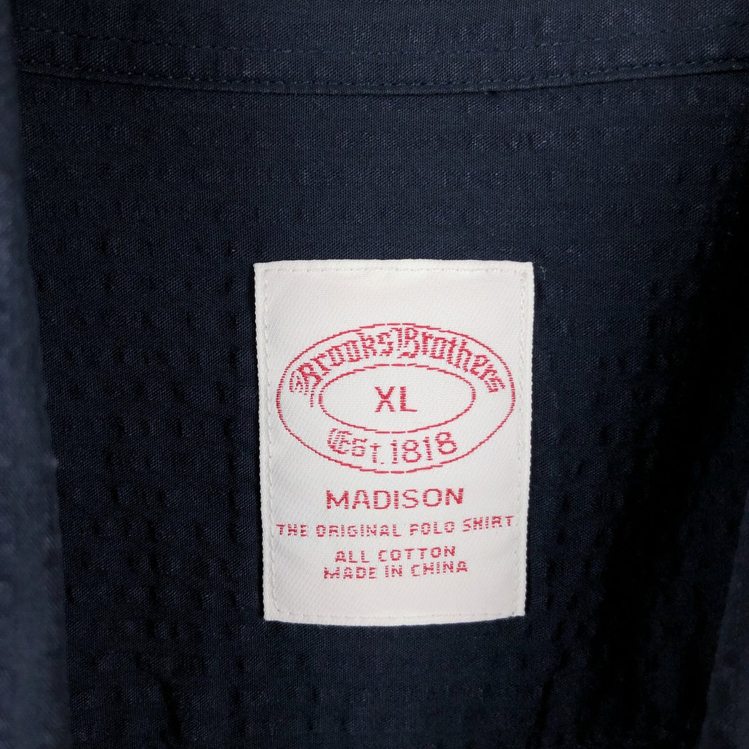 Brooks Brothers Est.1818 MADISON Seersucker Long-Sleeve Button-Down Shirt, Men's Size XL (approx.) cotton navy blue type Vintage Second Hand