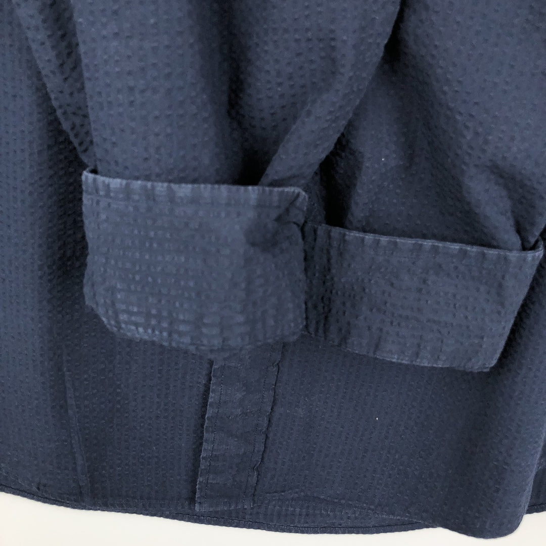 Brooks Brothers Est.1818 MADISON Seersucker Long-Sleeve Button-Down Shirt, Men's Size XL (approx.) cotton navy blue type Vintage Second Hand