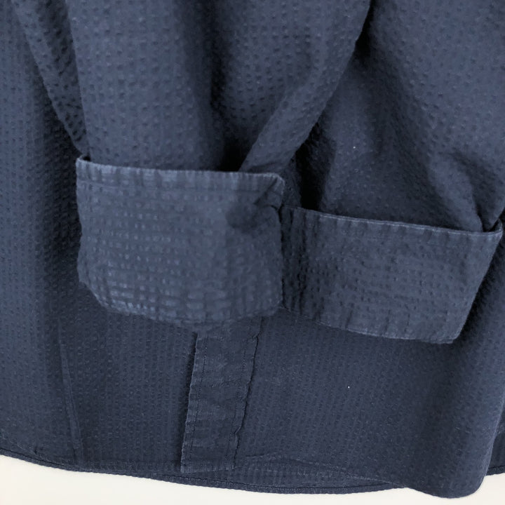 Brooks Brothers Est.1818 MADISON Seersucker Long-Sleeve Button-Down Shirt, Men's Size XL (approx.) cotton navy blue type Vintage Second Hand