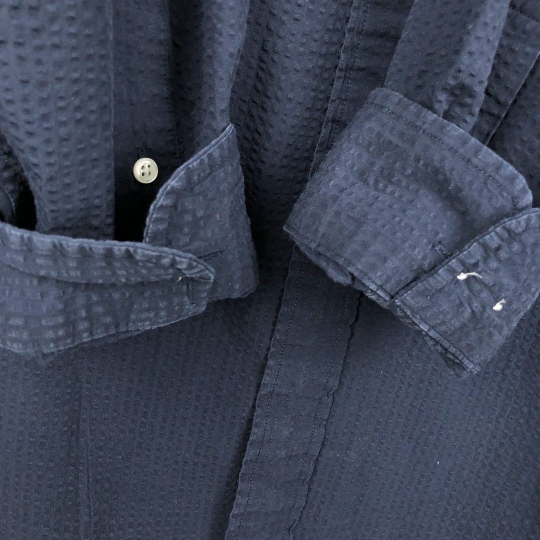 Brooks Brothers Est.1818 MADISON Seersucker Long-Sleeve Button-Down Shirt, Men's Size XL (approx.) cotton navy blue type Vintage Second Hand