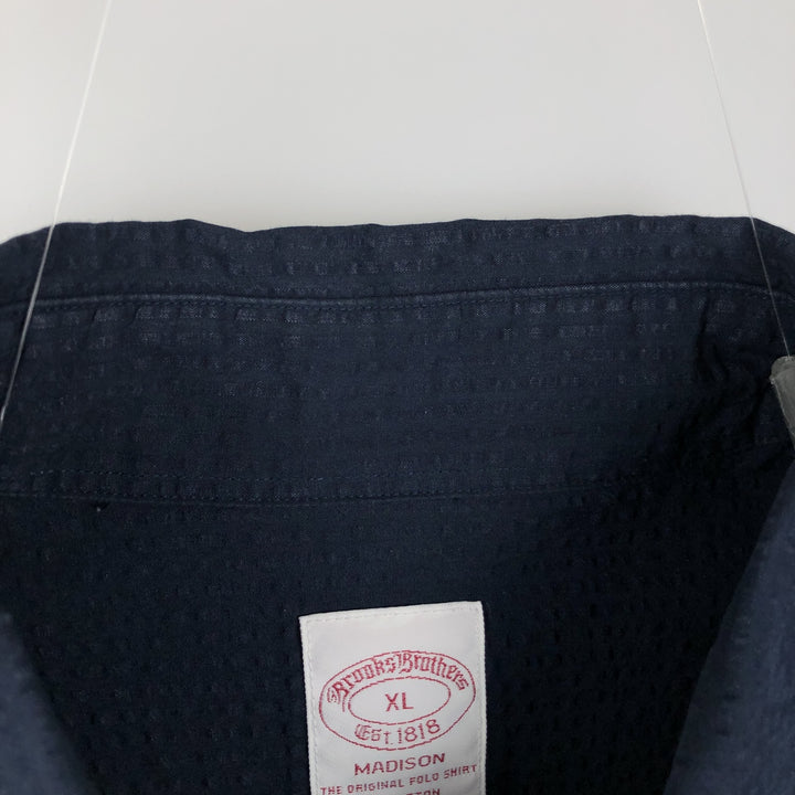 Brooks Brothers Est.1818 MADISON Seersucker Long-Sleeve Button-Down Shirt, Men's Size XL (approx.) cotton navy blue type Vintage Second Hand