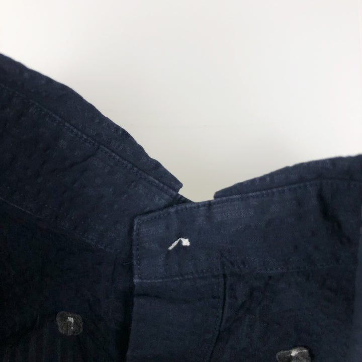 Brooks Brothers Est.1818 MADISON Seersucker Long-Sleeve Button-Down Shirt, Men's Size XL (approx.) cotton navy blue type Vintage Second Hand