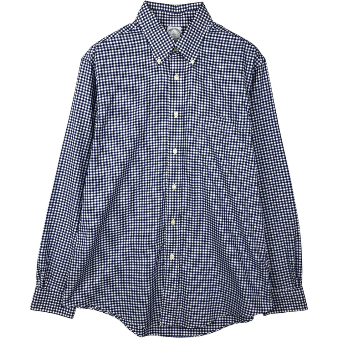 Brooks Brothers Est.1818 Gingham Check Long Sleeve Button-Down Check Shirt Men's Size L cotton blue type Vintage Second Hand