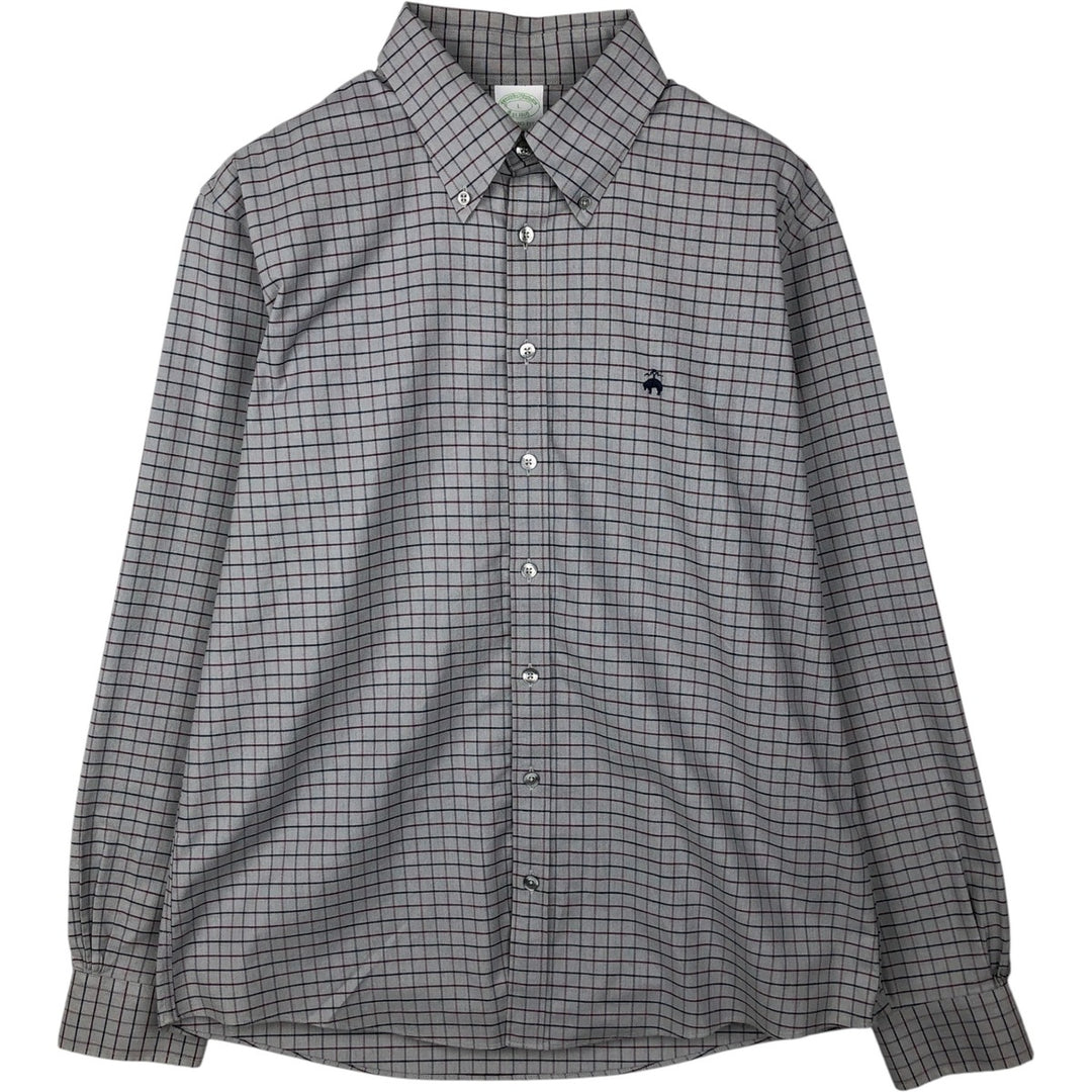 Brooks Brothers Est.1818 Check Pattern Long Sleeve Button-Down Check Shirt, Men's Size L cotton gray type Vintage Second Hand