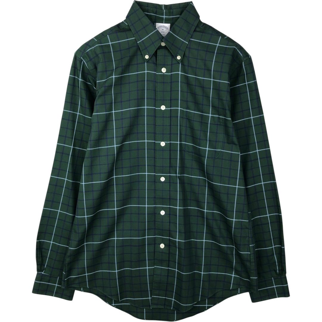 Brooks Brothers 1818 Long Sleeve Button-Down Check Shirt, Men's Size M cotton green type Vintage Second Hand