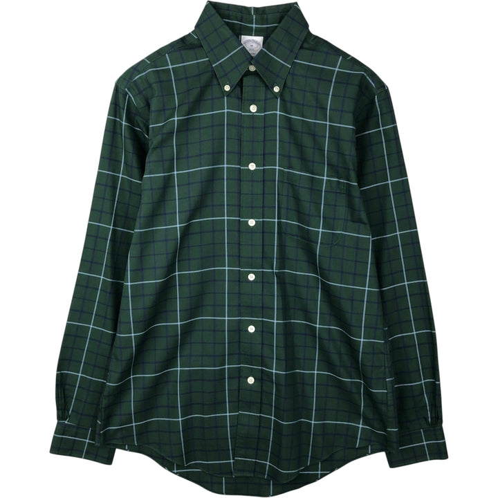 Brooks Brothers 1818 Long Sleeve Button-Down Check Shirt, Men's Size M cotton green type Vintage Second Hand